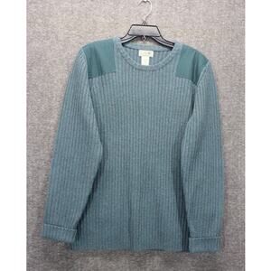 LL Bean Commando Crewneck Sweater Mens XL Green Blue Ribbed Knit Outdoor